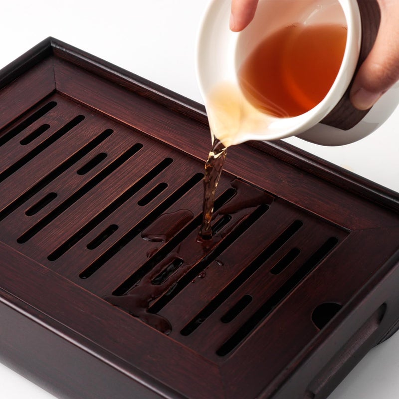 Lyty Mini Bamboo Chinese Tea Tray - 11 x 7 inch Japanese Tea Serving Tray, Small Gongfu Tea Table Set with Reservoir Type Water Storage Box (M) - Image 4